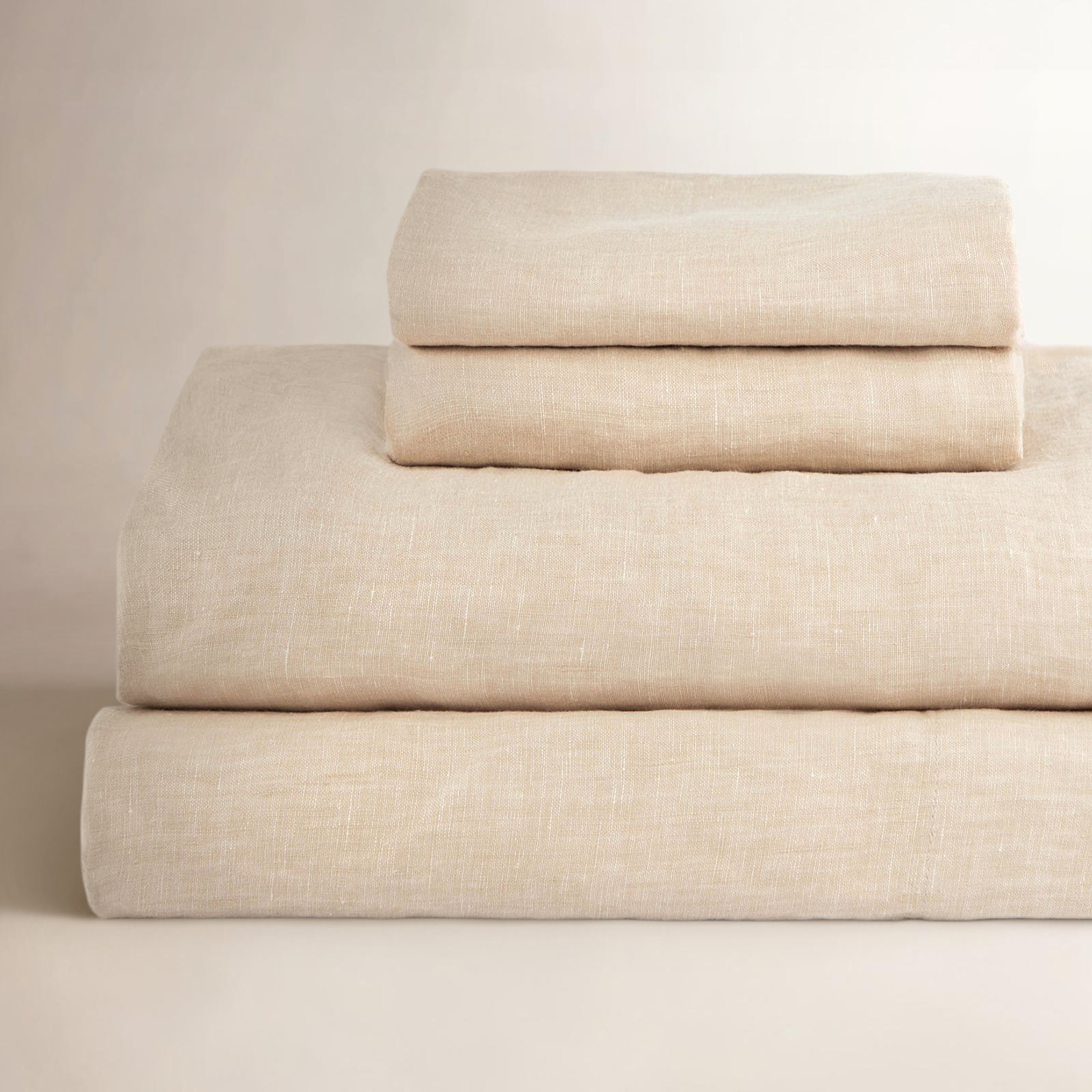 100% French Linen Sheet Set, Putty Heather, Queen Sheet Set with 2 Pillowcases