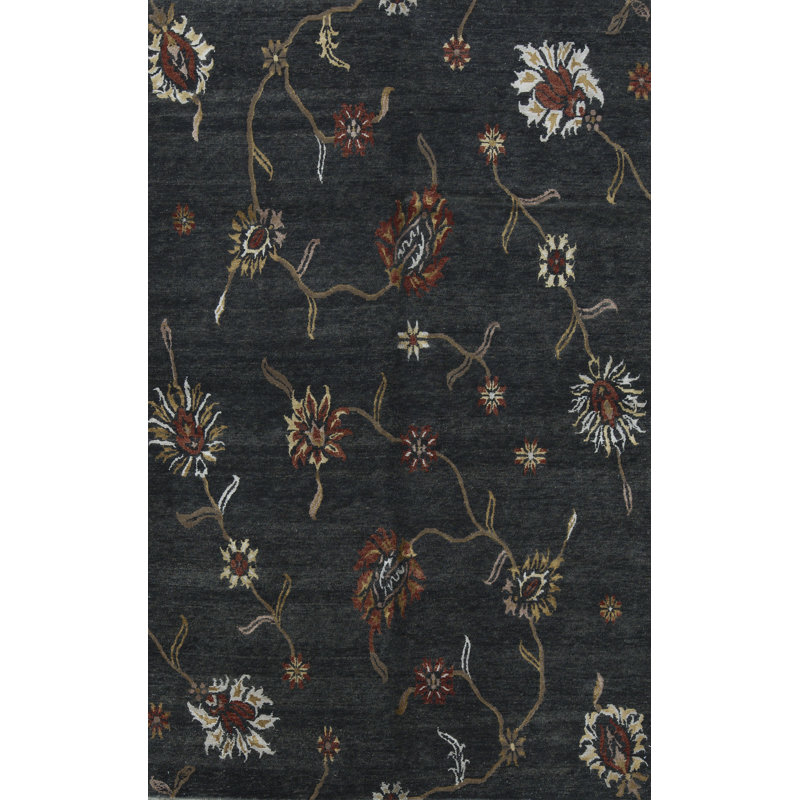 Himalayan Floral Area Rug in Black/Beige/Brown