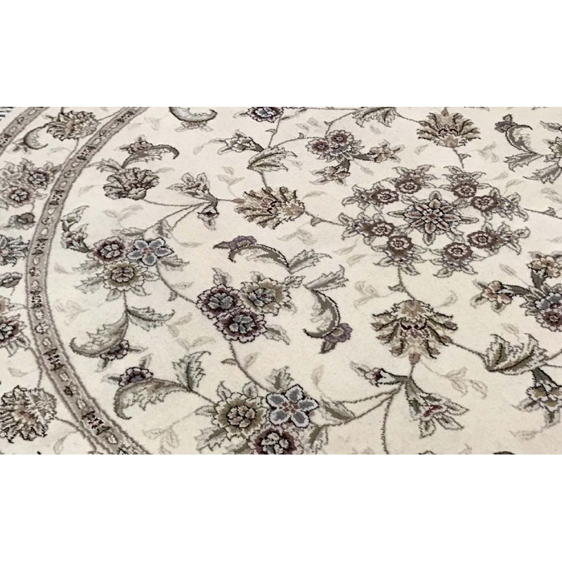 Tapis gris rond de haute qualité noué à la main
