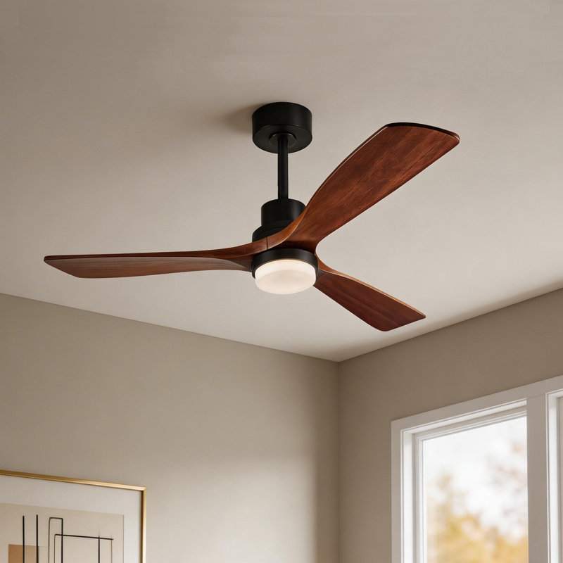 52 Inch Natural Wood Ceiling Fan With LED Light, Includes Remote Control, 52" Wide