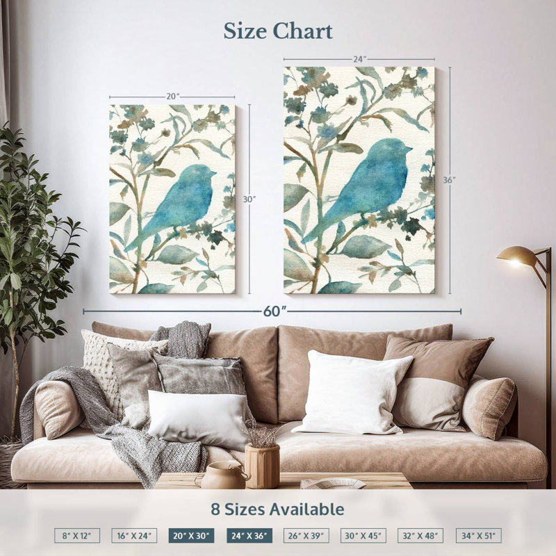 Silhouette d'oiseau bleu sarcelle Brampt III, H 36 po x l 24 po
