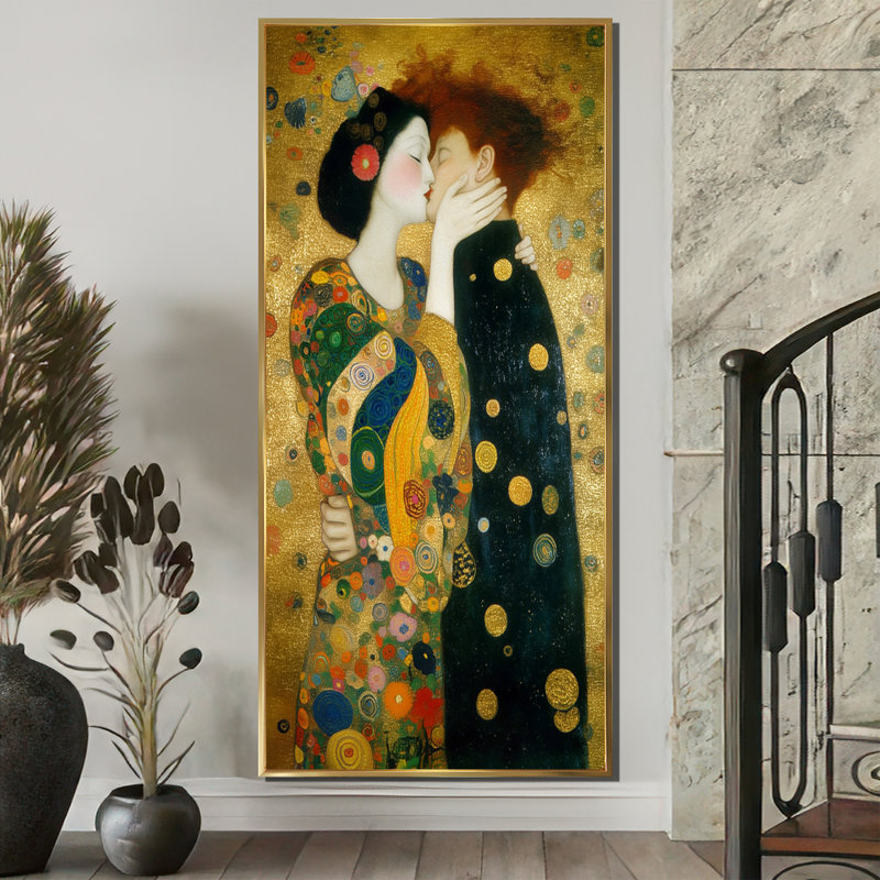 Impression intime sur toile, "Couple intime", H 60 po x l 28 po, Cadre flottant, Doré