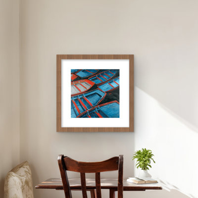 Small Blue and Red Canoes - Marine Coastal Framed Print