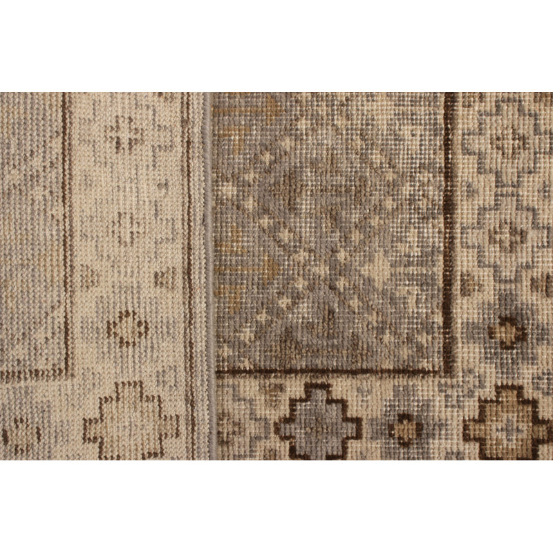 Distressed Homage Wool Geometric Area Rug, Beige/Brown, Rectangle 8' x 10'