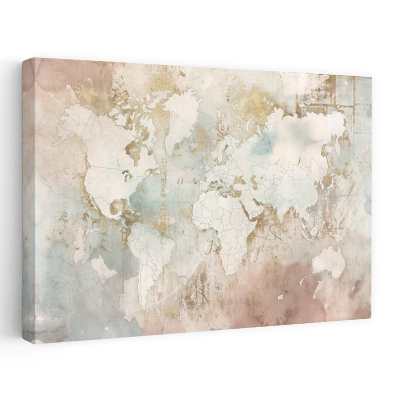 Carte du monde rougissant, carte de l'aquarelle abstraite contemporaine transitionnelle, H 36 po x l 24 po