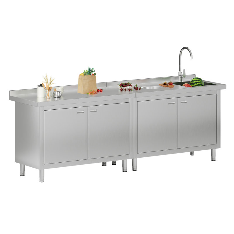 Évier utilitaire en acier inoxydable avec armoire l 96 po x P 24 po x H 33,5 po, 96" x 24" x 33.5"