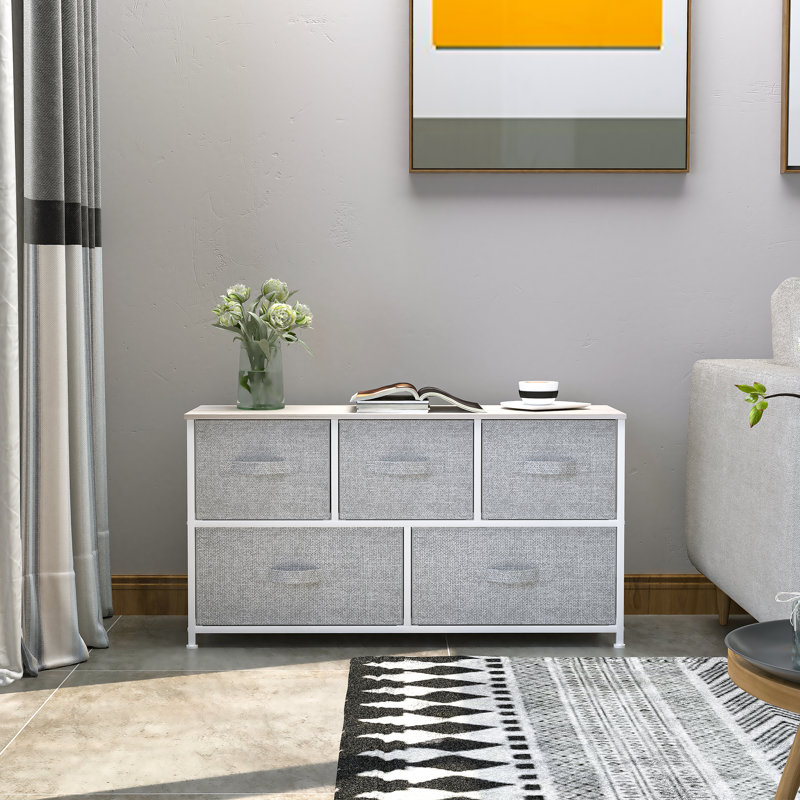 Kijuana 39.4'' W 5 - Drawer Dresser, Light Gray