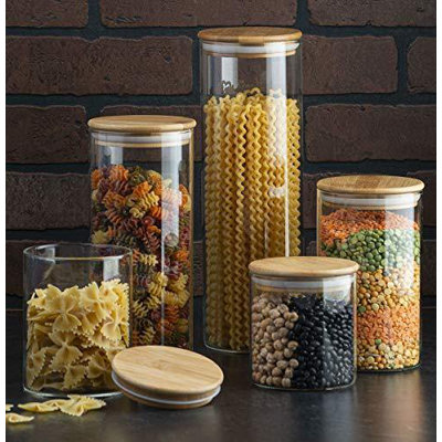 Set of 5 Borosilicate Glass Food Storage Jar Canisters with Airtight Bamboo Lid