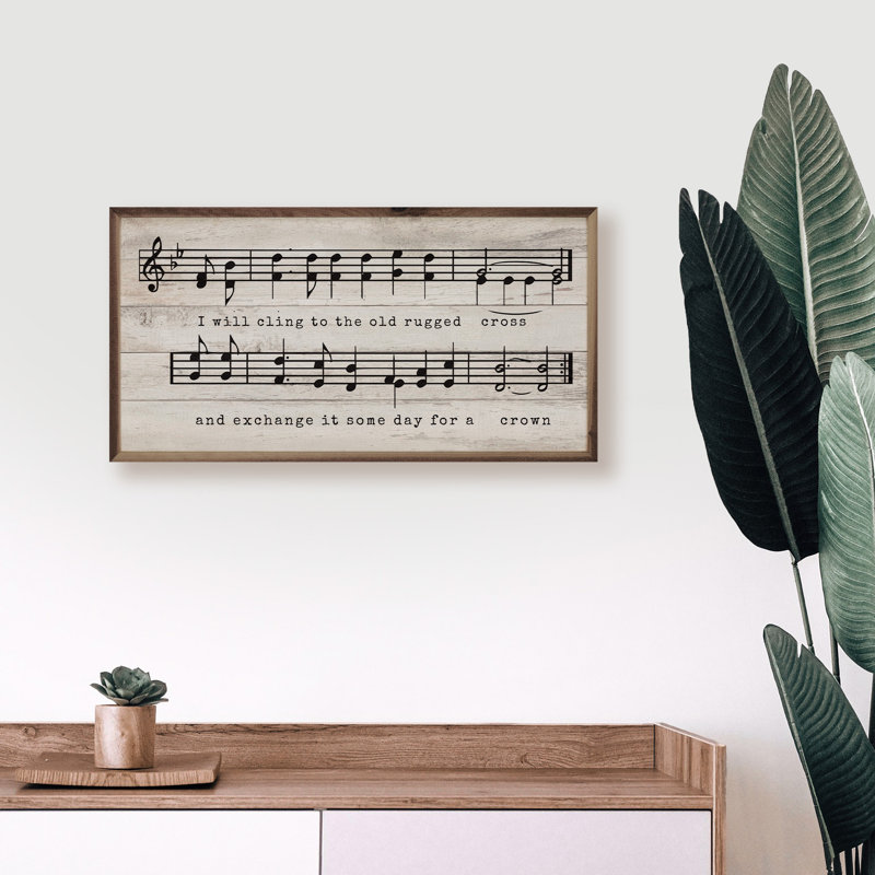 " Old Rugged Cross Sheet Music Whitewash ", 8" H x 16" W
