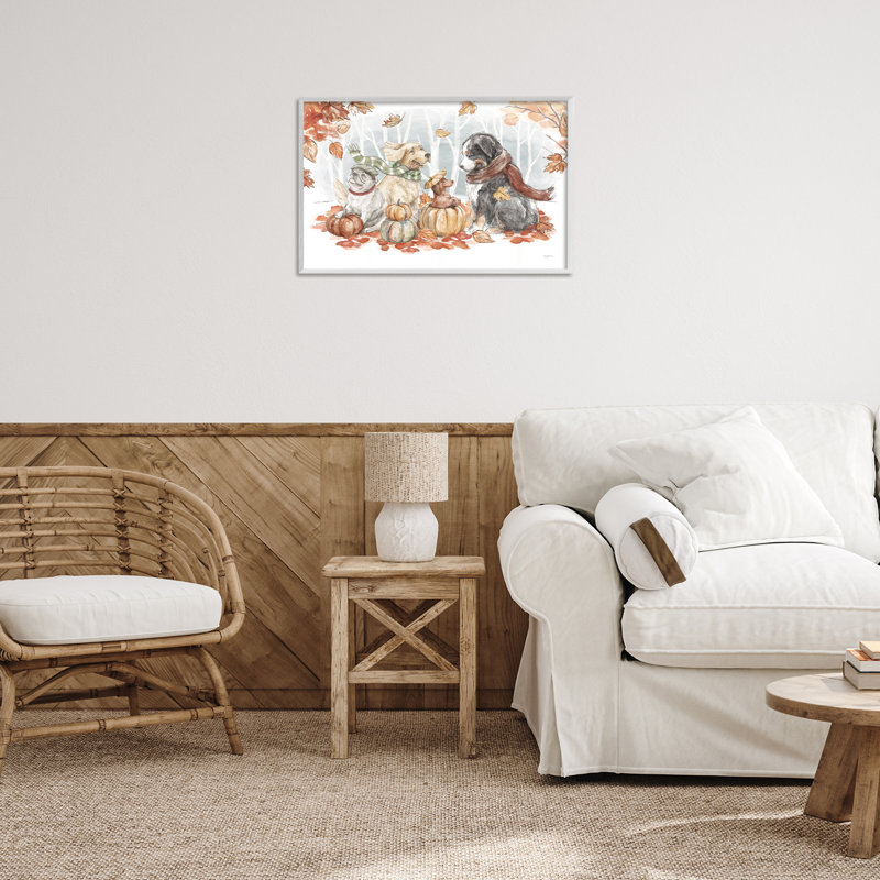 «Autumn Fun Dogs», estampe numérique par Mary Urban, Estampe numérique encadrée blanc bord de mer, H 16 po x l 24 po