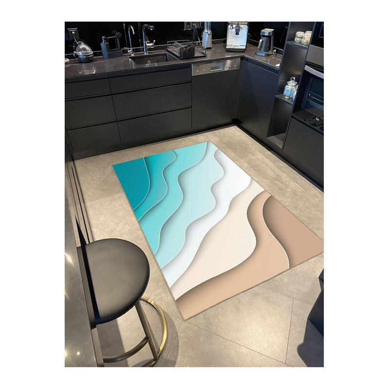 Tapis lavable à motifs Modern Blue Sea, Tapis de couloir 2 pi 6 po x 6 pi 7 po inclus