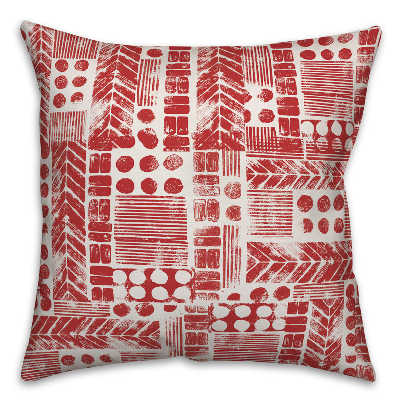 Throw Pillow, 20" x 20", White/Red Geometric 2