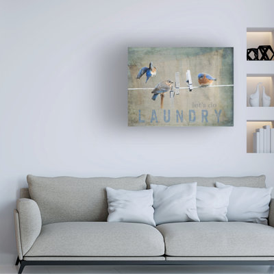Art mural sur toile tendue - Jai Johnson «Laundry Day Bluebirds», art mural pour salon, chambre à coucher ou bureau - 24 x 32