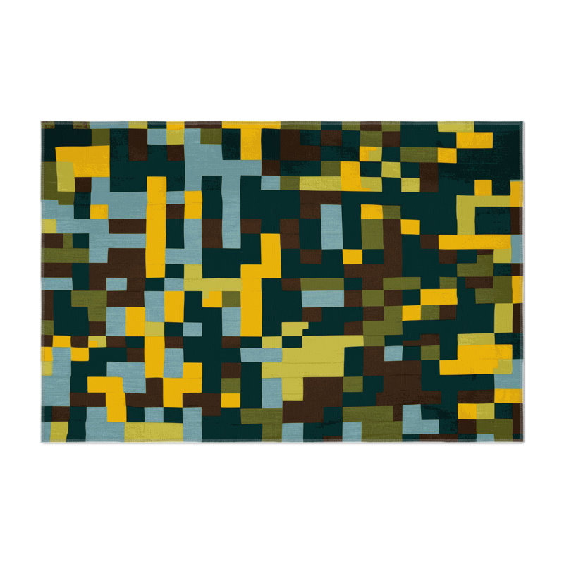 Bordered Blocks Indoor And Outdoor Area Rug, Rectangle 5' x 7'
