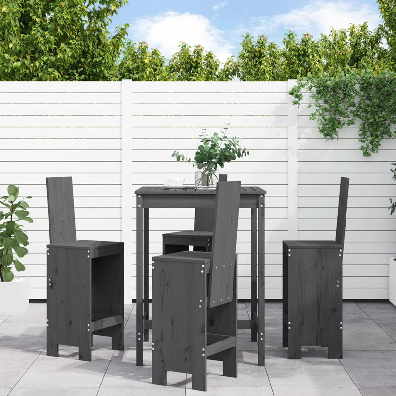 Avionne Brayden Studio Bar Set with Wood Frame and Solid Wood Outer Material, Grey