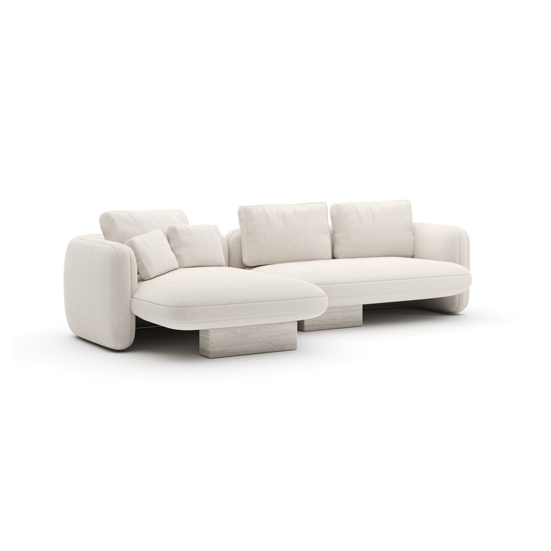 *Overlap Left Chaise Sec Small Ecru, Left Hand Facing, White Polyester Blend