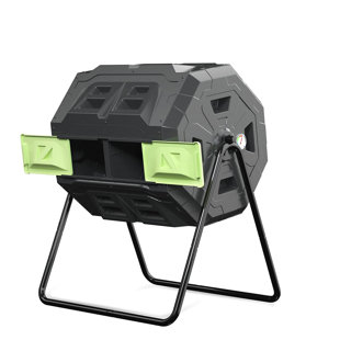 Composteur culbuteur amélioré avec thermomètre à compost - Bac à compost à double chambre pour jardin (43 gallons, vert)
