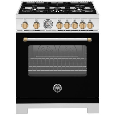 Master Series range 30 In All Gas MATTE BLACK gold knobs and handle finials
