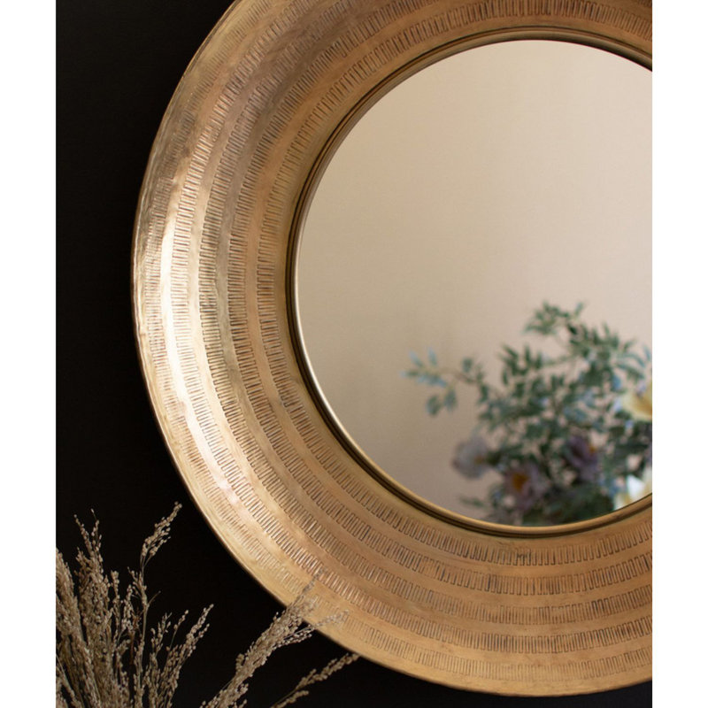  Round Hand Hammered Antique Brass Mirror – 32" Diameter – Transitional Wall Decor