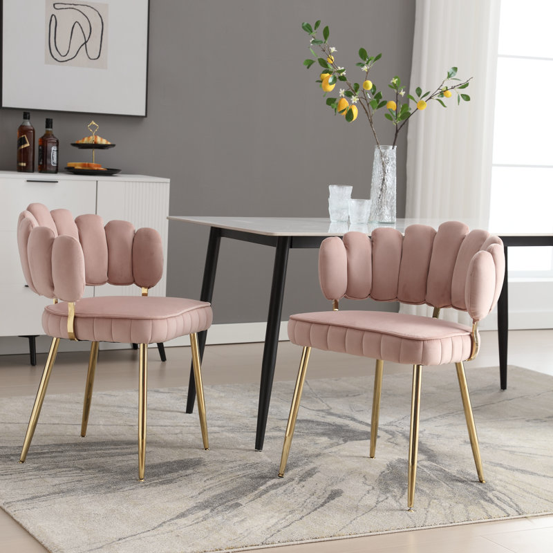 Chaise de salle à manger en velours, Rose