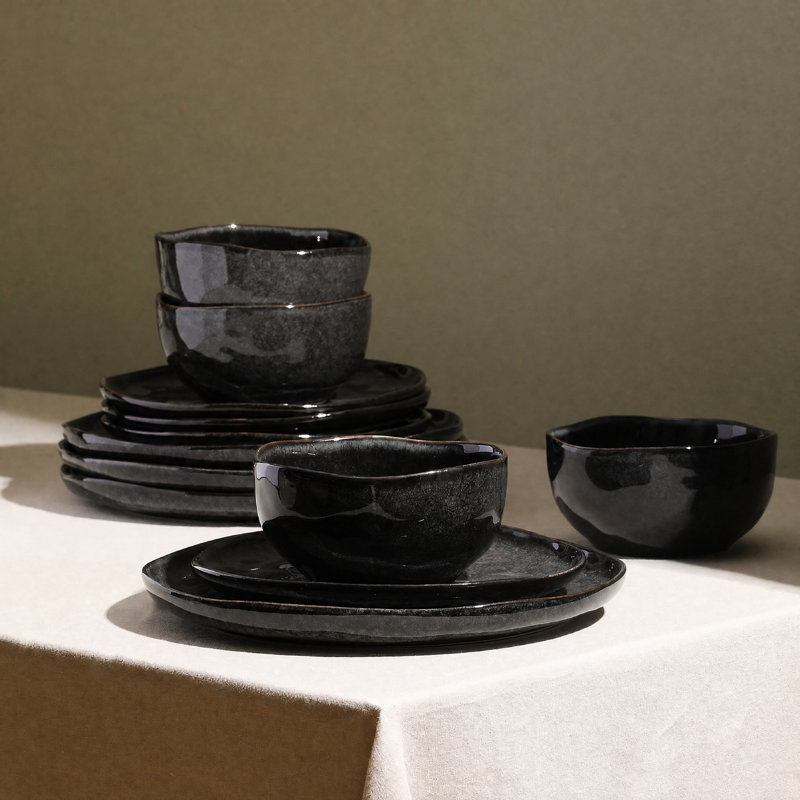 Stone Lain Mirella 12-Piece Dinnerware Set Stoneware, Black
