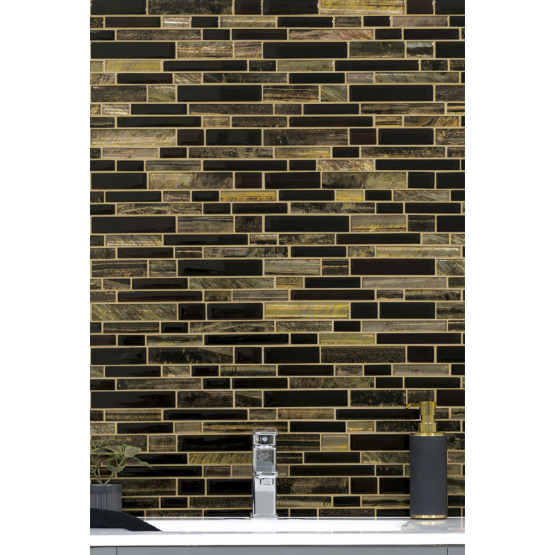 Marrona Interlocking 12 in. x 12 in. Glossy Glass Mosaic Floor and Wall Tile