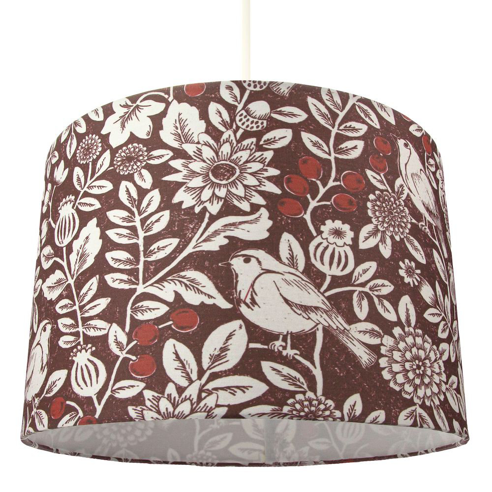 Autumnal with Floral and Sitting Birds 30cm Cotton Drum Lamp Shade