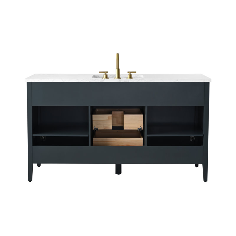 Emma 60" W Single Vanity, Vintage Blue/Brushed Bronze