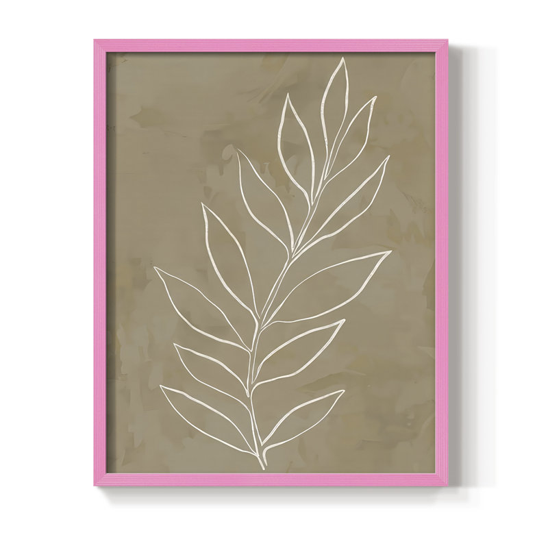 «Leaf Line Art III», reproduction encadrée - bois massif, H 15 po x l 12 po, Rose