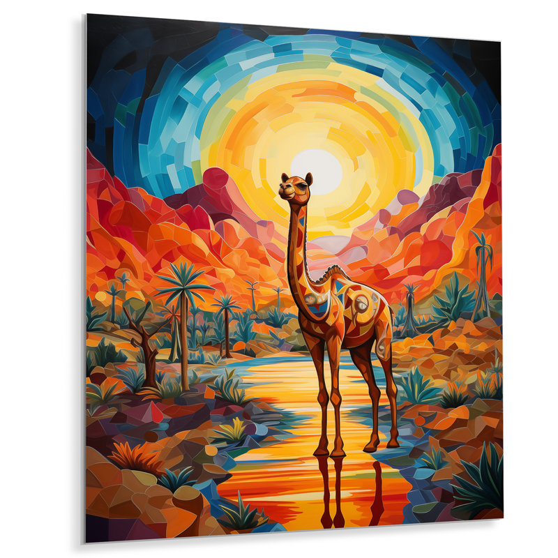 Chameau dans un paysage désertique coloré du Sahara II - art mural chameau dans un salon, Métal métal, H 32 po x l 16 po