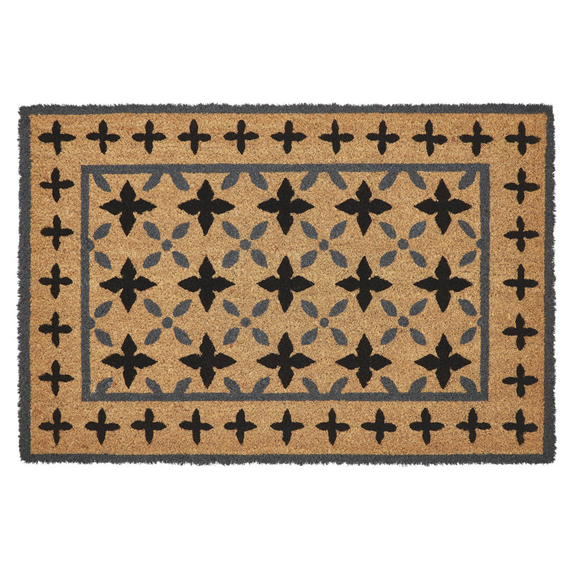 Durango Black Grey Coir Rug Rect, 20" W x 30" L