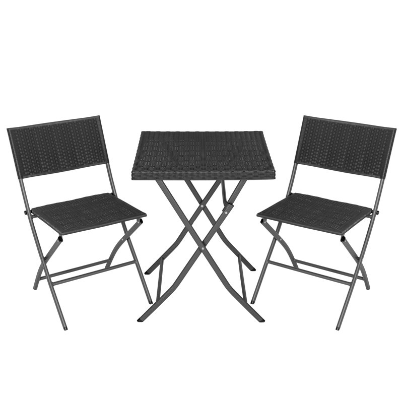 Ensemble bistro pliant d'extérieur 3 pièces, table en rotin PP imperméable et chaises