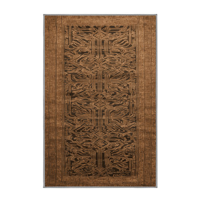 Machine Washable Art Deco Brown Area Rug