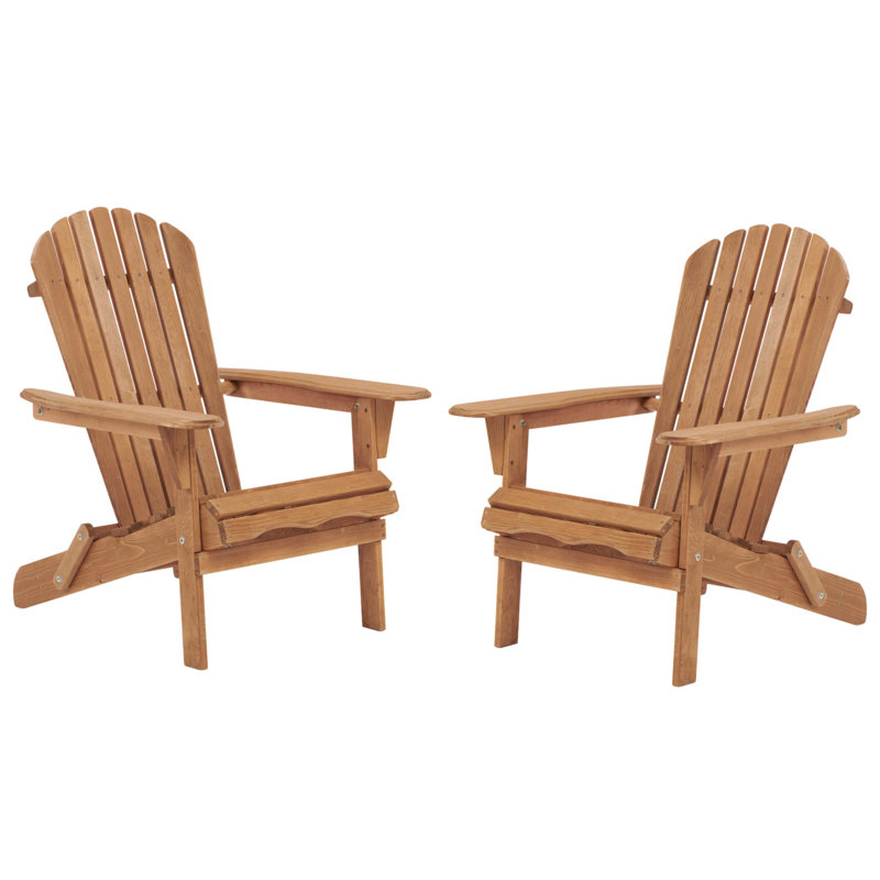 Outdoor Wooden Folding Adirondack Chair Set Of 2 With Pre-Assembled Backrest