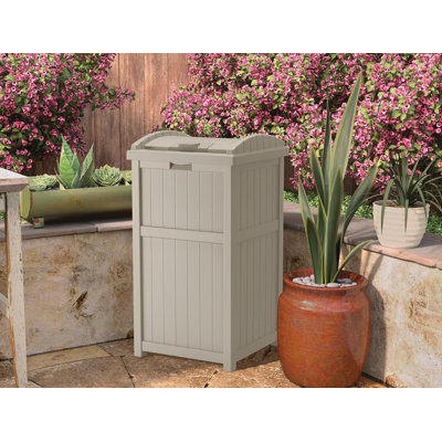 Suncast 17 in. W x 17 in. D Resin Trash Hideaway with Latching Lid, Made in the USA