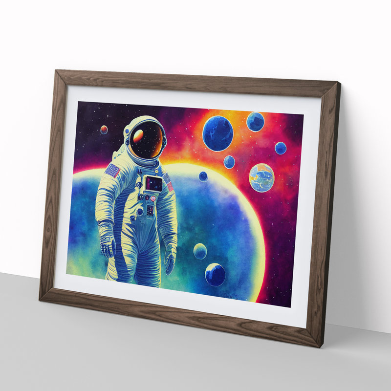 Colourful Astronaut Vol.4 - Single Picture Frame Print, 34cm H x 46cm W x 2cm D, Walnut