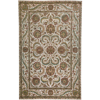 Tapis vert et ivoire noué à la main de haute qualité