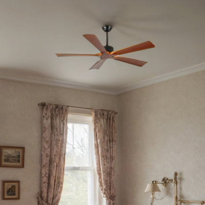 Ventilateurs de plafond 60 pouces et ventilateur de plafond intérieur en bois avec télécommande pour patio et salon 5 pales