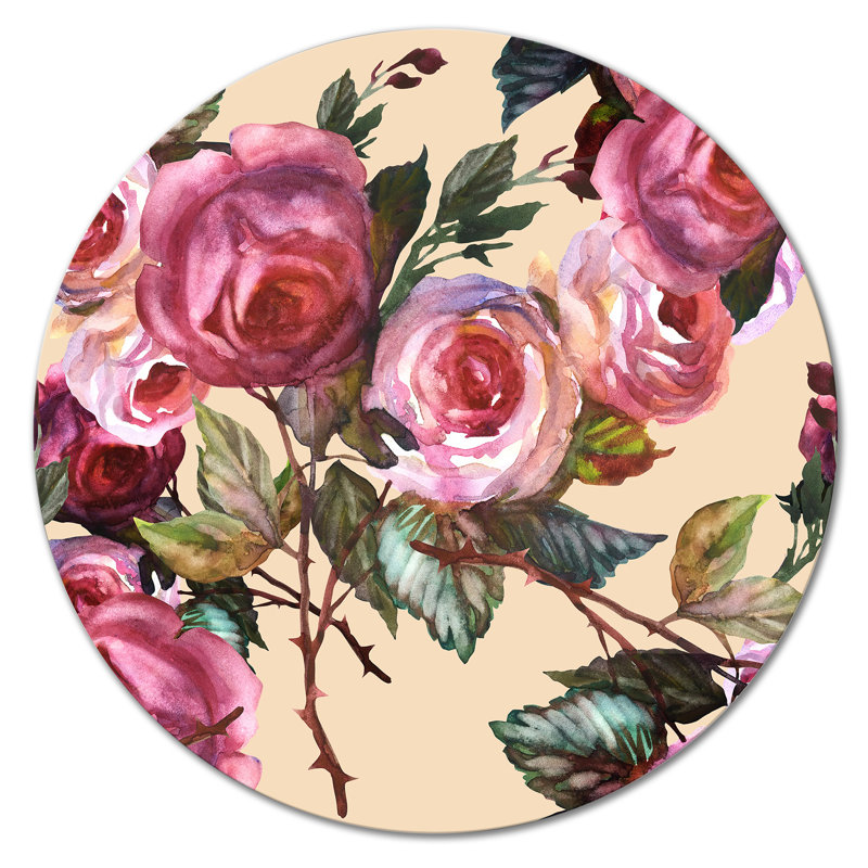 Roses rétro - peinture sans cadre, H 29 po x l 29 po