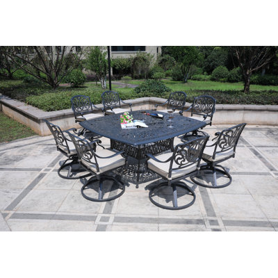Square 8 - Person Long Aluminum Dining Set With Cushions Outdoor Dining Set Outdoor Table And Chairs