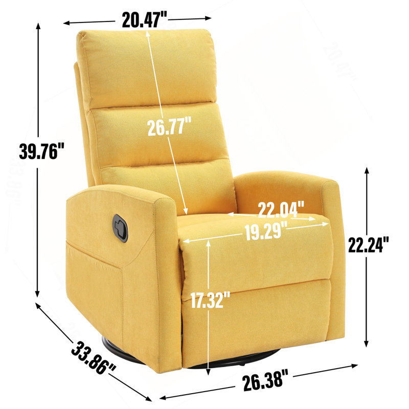 Manual Recliner Chair With Rocker And Swivel In Fabric For Living Room, Yellow