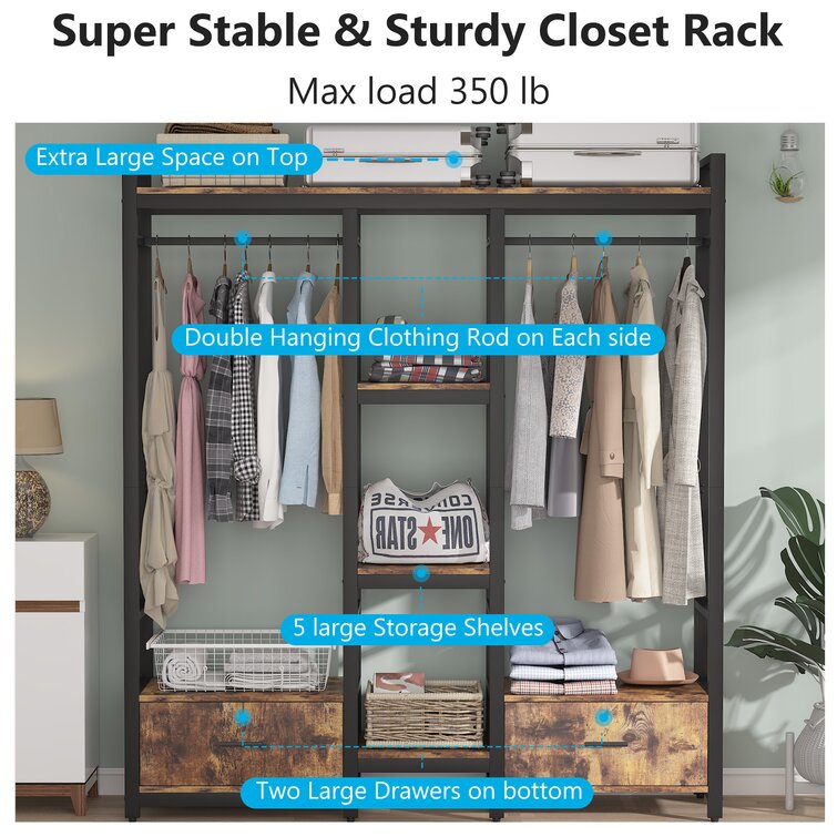 Large closet organizer Double Hanging Rod Clothes Garment Racks