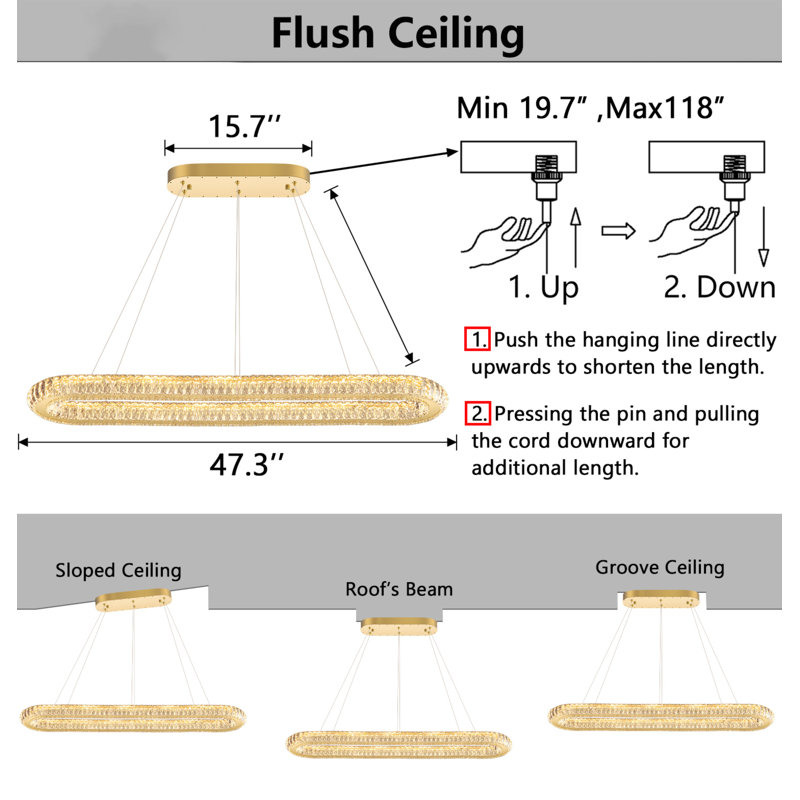 Led Chandelier Long Light, Gold