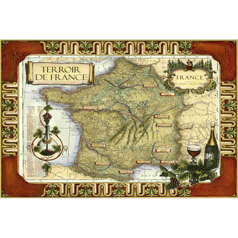 Carte des vins de France sur cgp, H 12 po x l 18 po