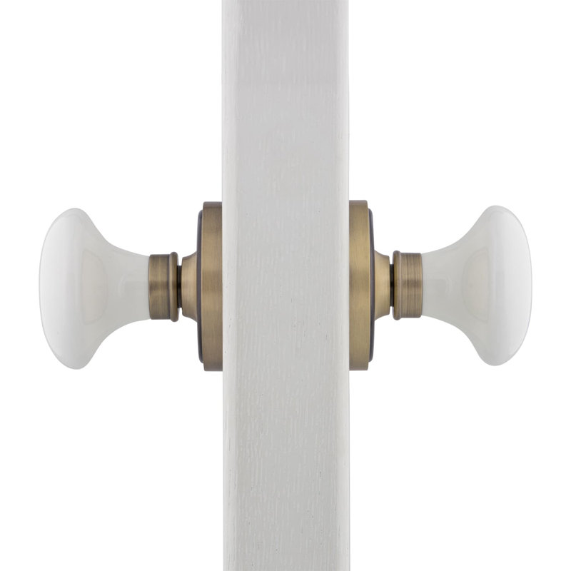 Classic Rosette with White Porcelain Door Knob, Antique Brass