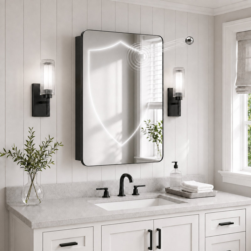 Bathroom Medicine Cabinet with Mirror, Recessed or Surface Mount, Adjustable Shelves & Behind Door Storage