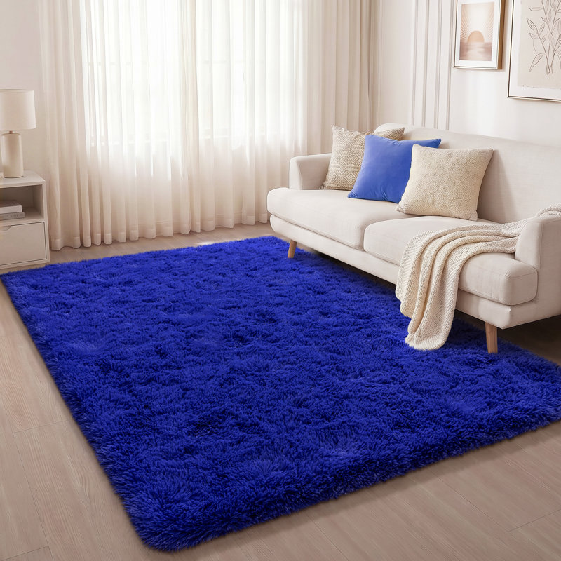 Solid Rug Soft Fluffy Bright Blue Indoor Area Rug for Living Room Bedroom Nursery Kids Room, Rectangle 4' x 6', Bright Blue