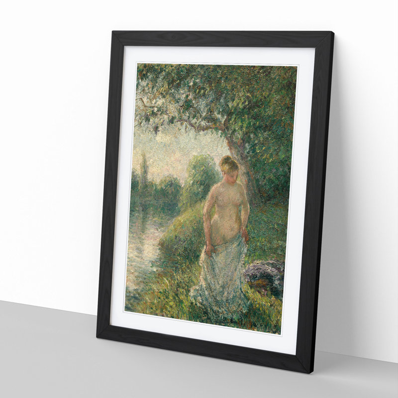 The Bather by Camille Pissarro - Picture Frame Painting, Black Framed, 36cm H x 27cm W x 2cm D