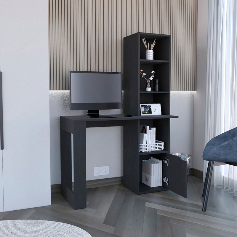 Bureau d'écriture avec bibliothèque et armoire, noir