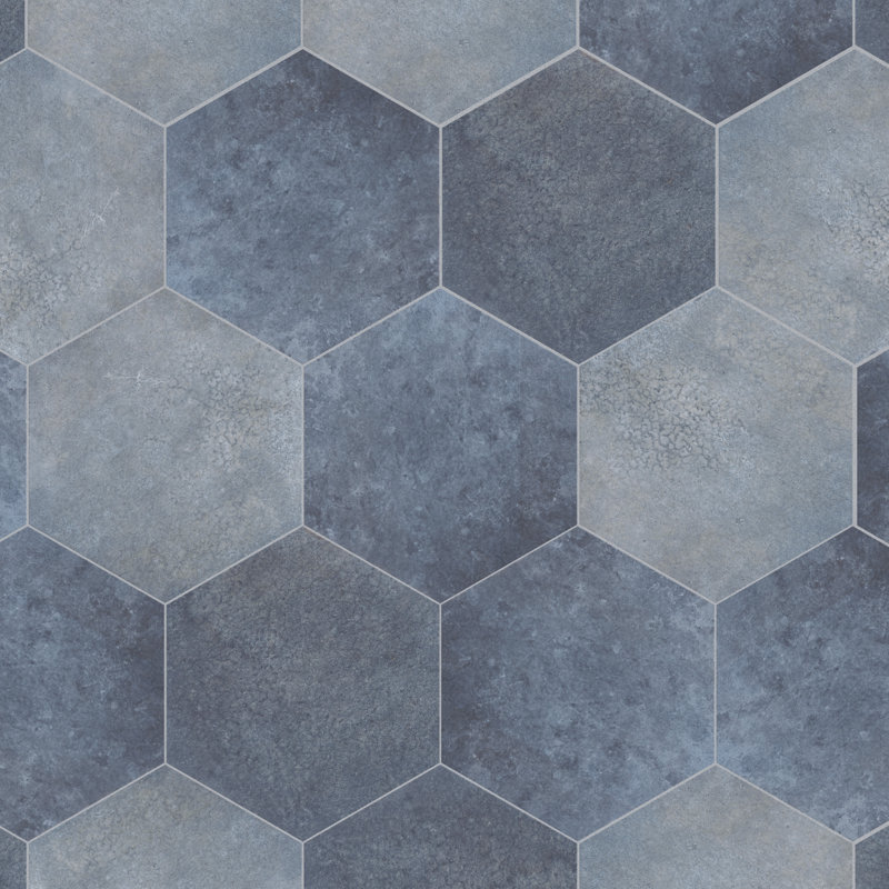 Heritage Hex 7" x 8" Porcelain Stone Look Wall & Floor Tile, Indigo